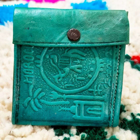 Petit portefeuille en cuir marocain bleu