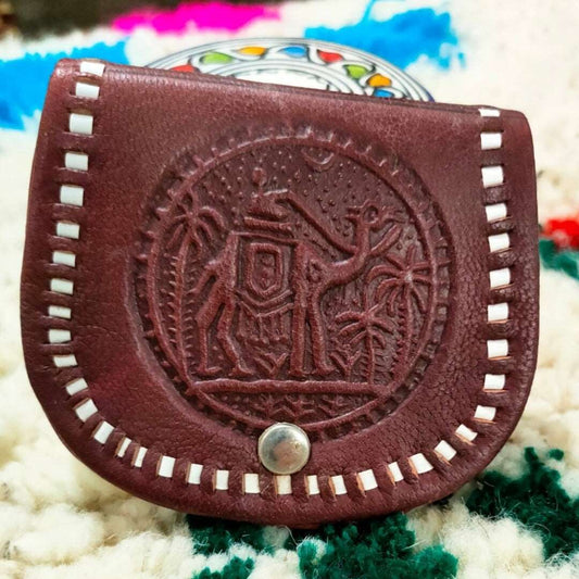Porte monnaie en cuir marocain marron
