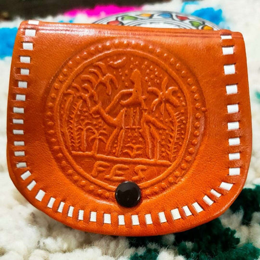 Porte monnaie en cuir marocain orange