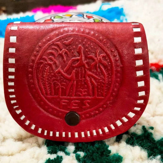 Porte monnaie en cuir marocain rouge