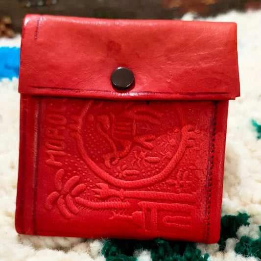 Petit portefeuille en cuir marocain rouge